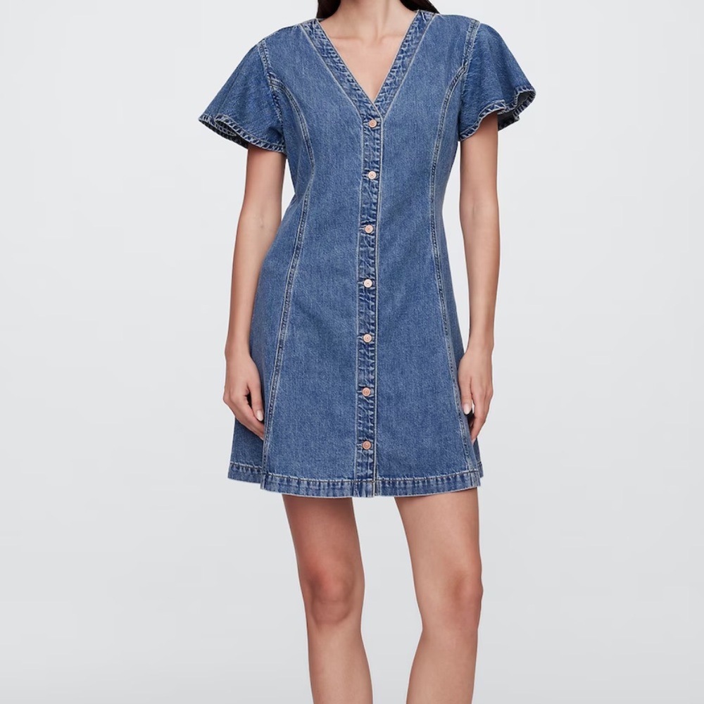 GAP Blue Denim Button-Front Mini Dress